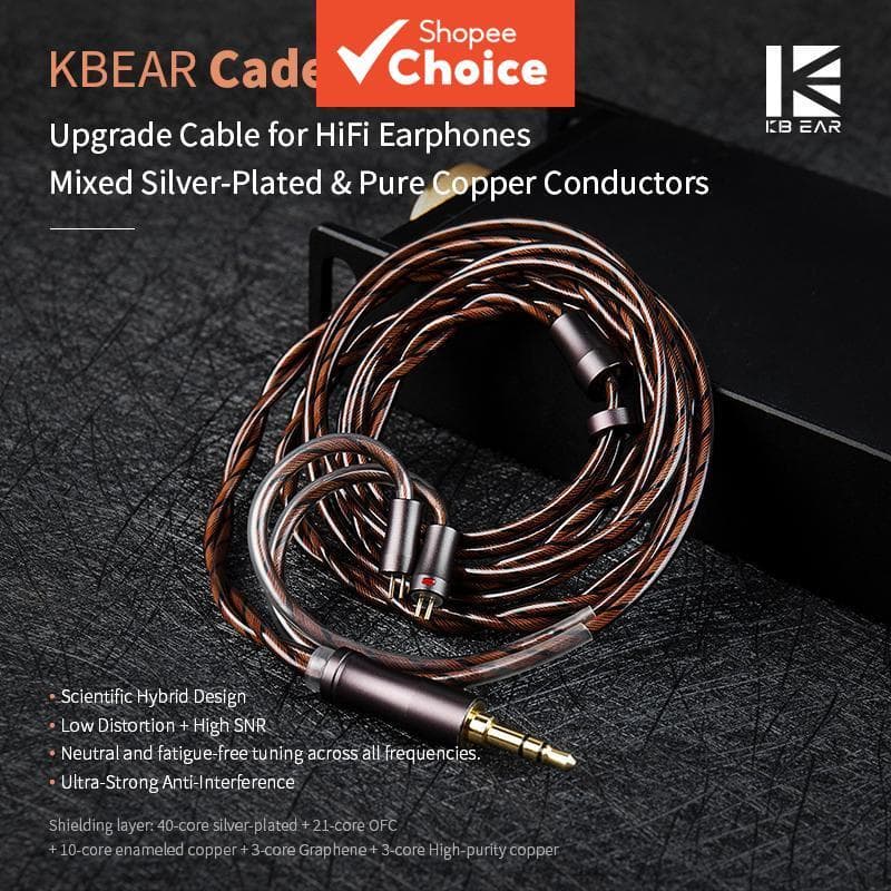 Cabos para Fones de Ouvido Intra-Auriculares KBEAR Cadence, Fio HiFi de Cobre Puro 6N Banhado a Prata, Equilíbrio de