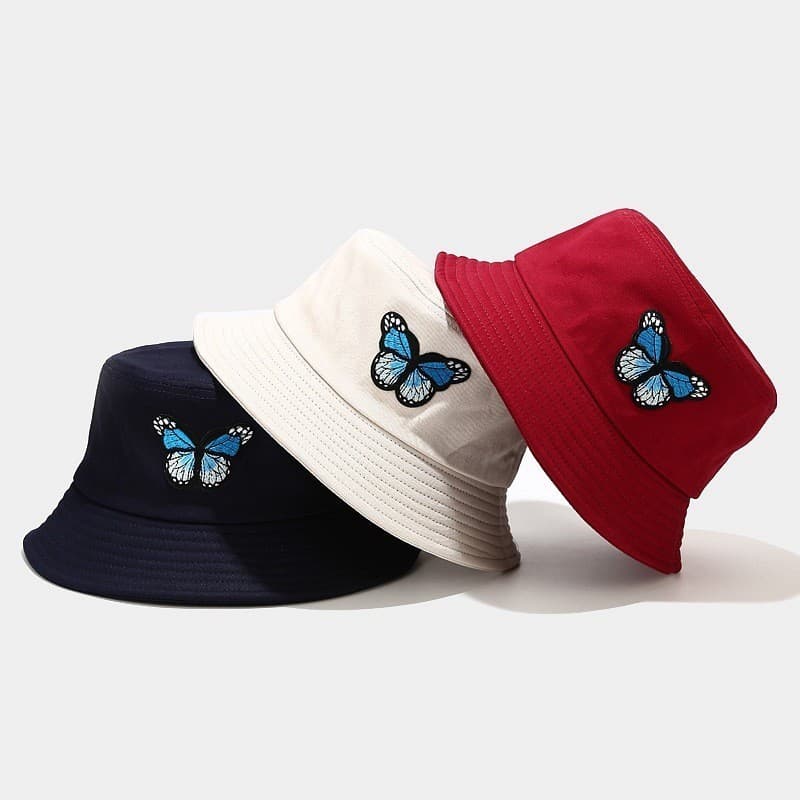 Chapéus De Balde Bordados De Borboleta Para Mulheres Meninas Boné Panamá Chapéu De Pescador De Algodão Dobrável