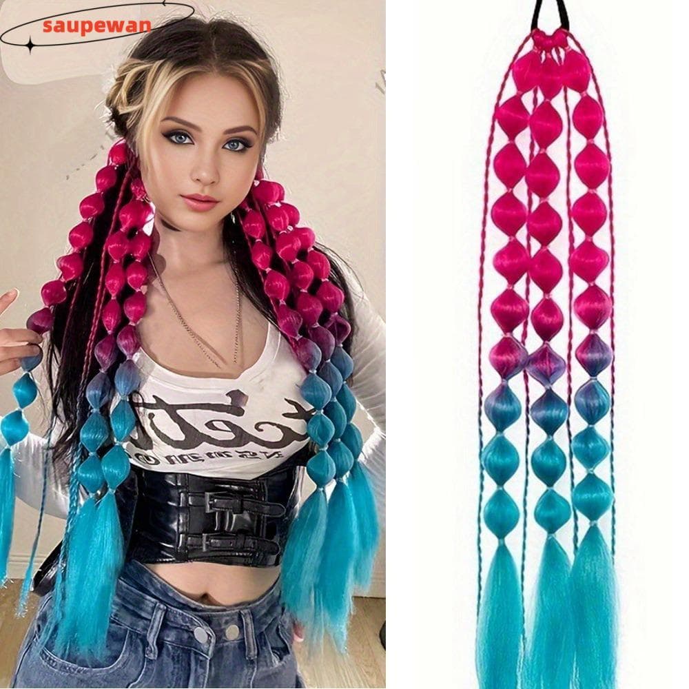 Extensão De Rabo De Cavalo Bolha Infantil SAUPEWAN , 20 " Com Extensões De Cabelo Coloridas Laço