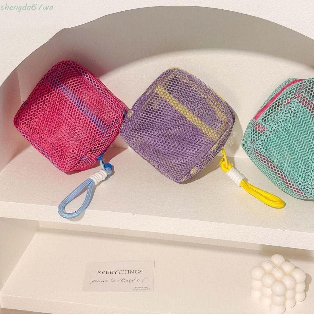 Sacos Com Zíper De Malha SHENGDA , Bolsa De Maquiagem Portátil Alça Leve Moedas Reutilizável Lavável À Prova De Desgaste