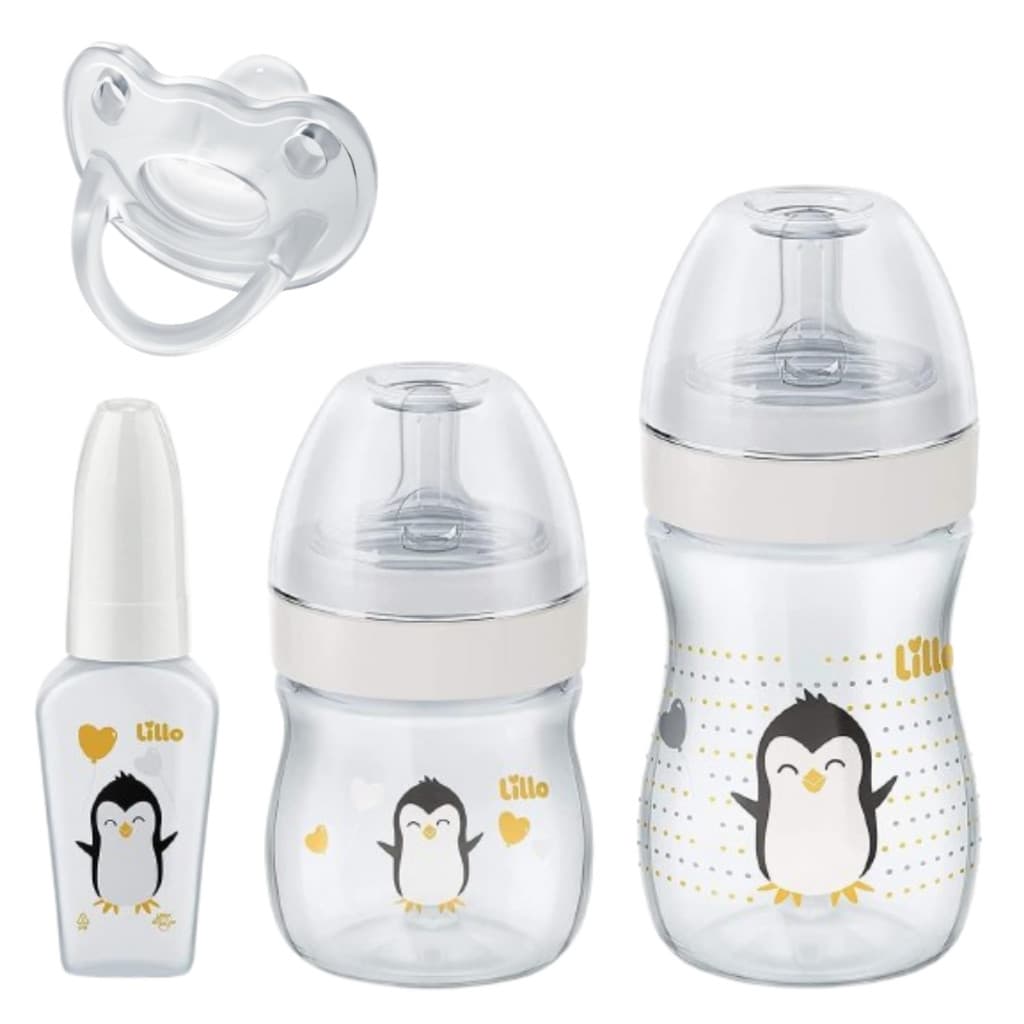 Kit 3 Mamadeiras Lillo de Pescoço Reto com Chupeta e Mordedor Ortodôntico 0-6 meses 100% Silicone PFYQ