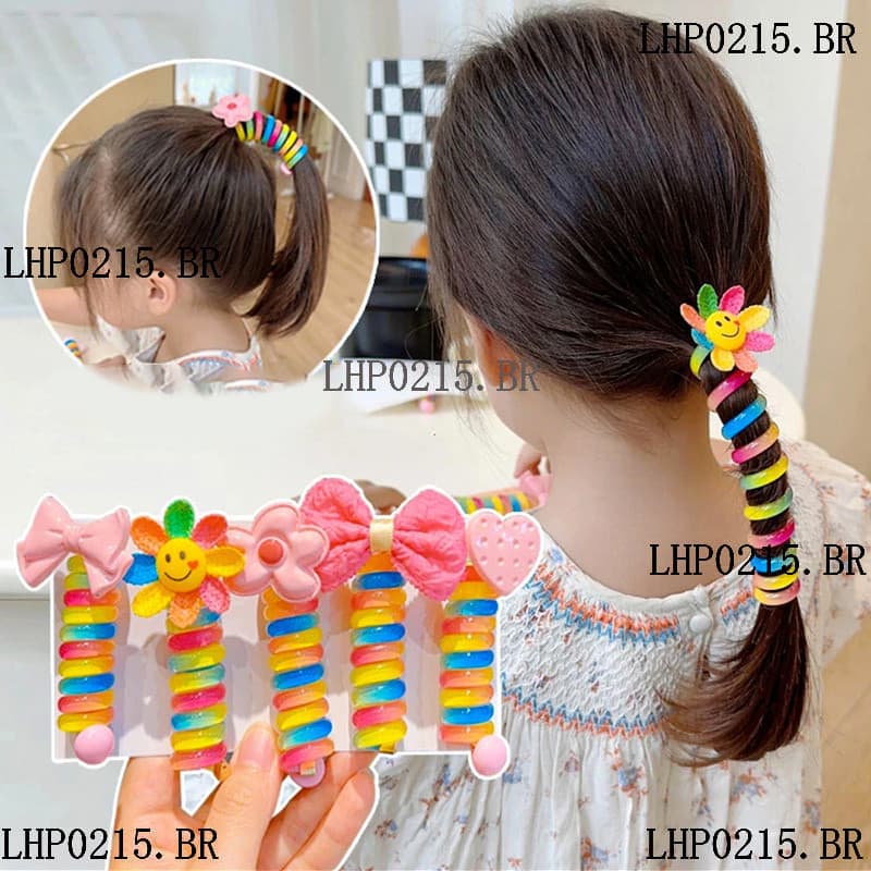 Crianças Linha Telefônica Colorida Curling Anel De Cabelo Bonito Menina Rabo De Cavalo Corda Bobinador Carro Doce