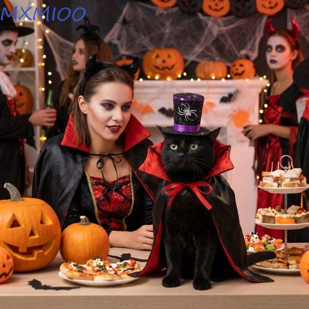MXMIOO Capa Para Animais De Estimação De Halloween , Fantasia Com Gola Estilo Gótico , Conjunto De Chapéu De Ajustável