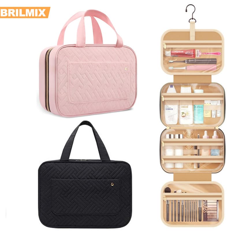 Necessaire Feminina Suspensa Impermeável, Bolsa Organizadora de Maquiagem e Higiene com 4 Compartimentos para Viagem