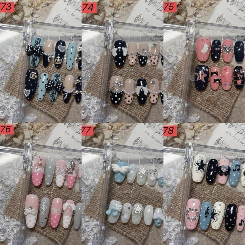 Unhas Postiças Artesanais Y2K Grunge Punk com Poás e Notas Musicais Cibernéticas, Reutilizáveis, Tamanho Único JKKM