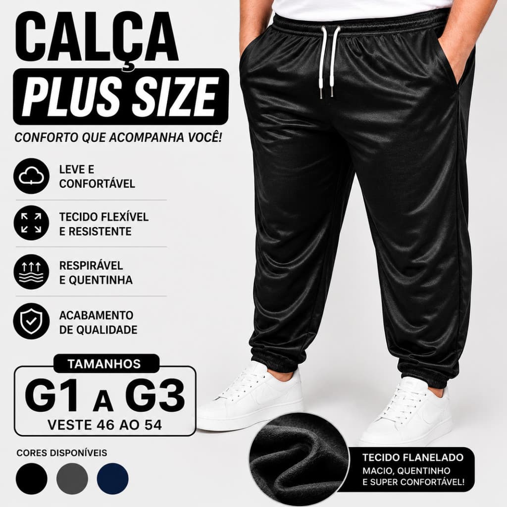 Calça Masculina Plus Size G1-G2-G3 Moletom Flanelada Casual