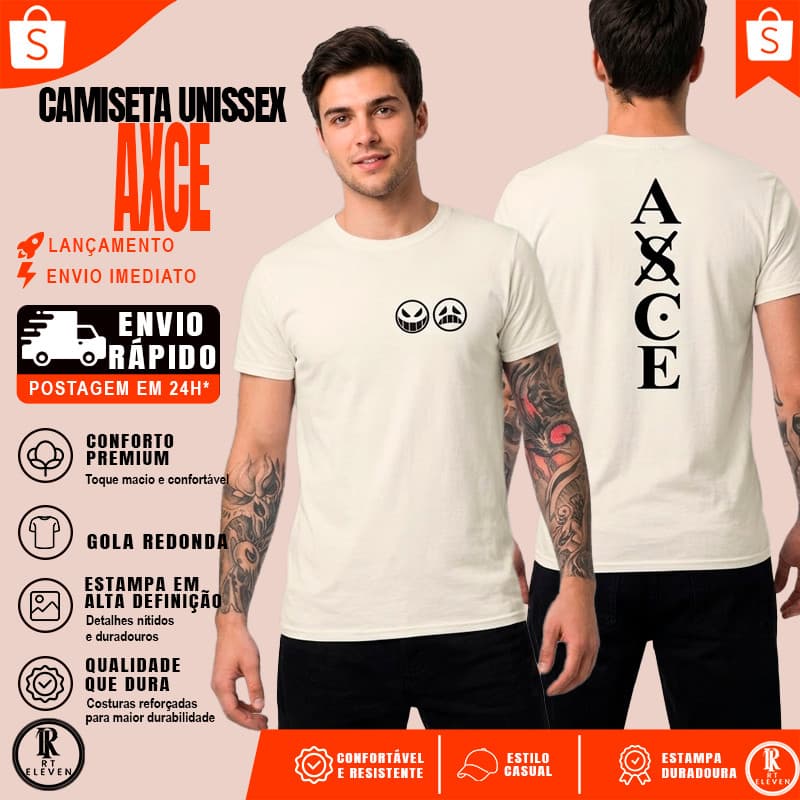 Camisa  ANIME ONE PIECE ACE SIMPLE Camiseta Distro 100% Algodão fio 30.1 penteado ENVIO RÁPIDO
