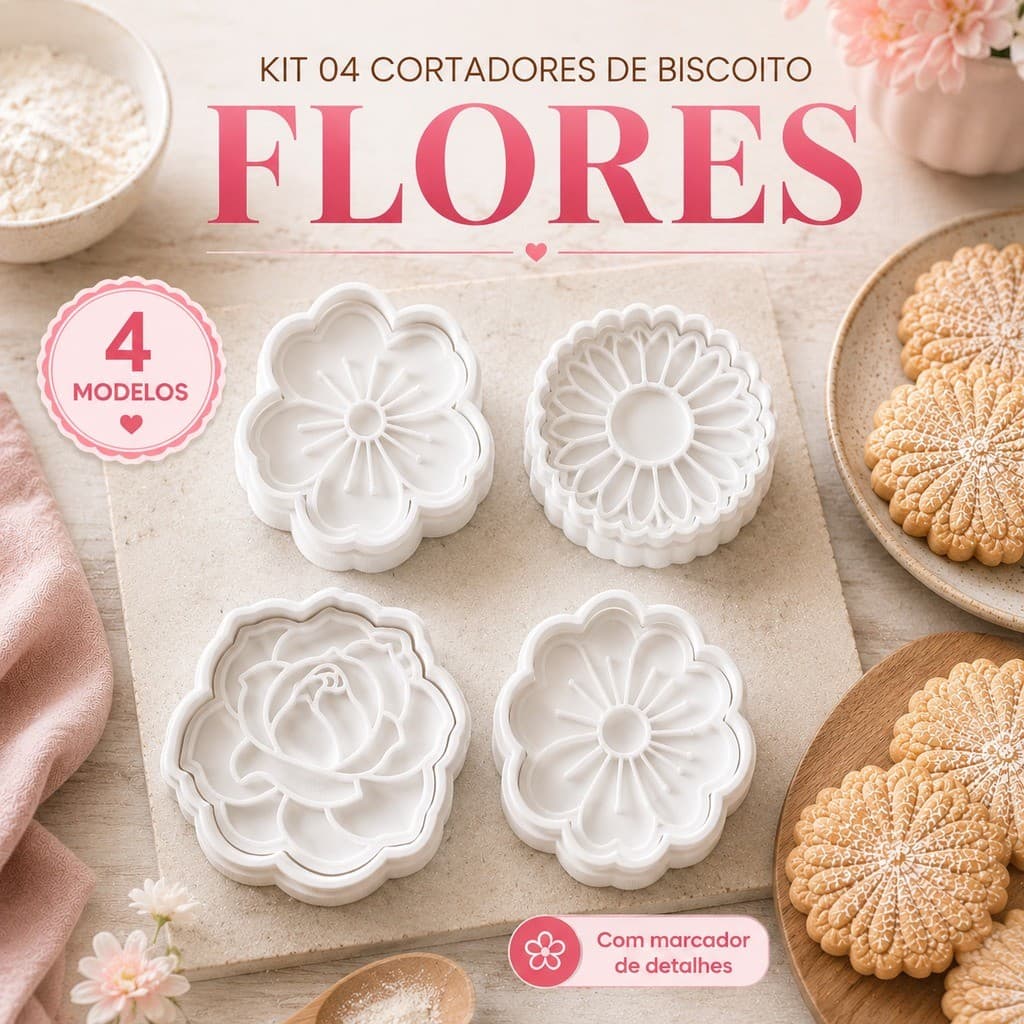 Cortadores de Biscoito Flores Com Marcador Para Confeitaria Pasta Americana Fondant  Massinha
