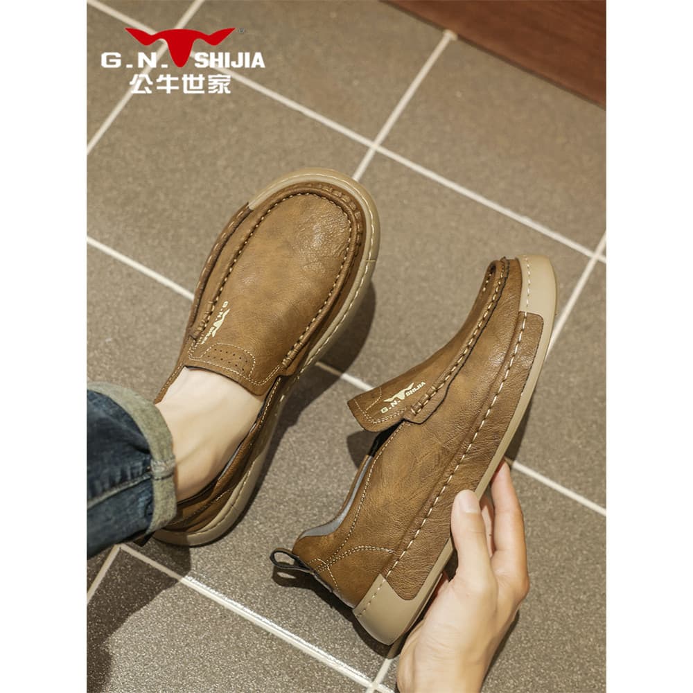 Bull's Home Sapatos De Couro Casuais Masculinos Verão 2026 Novos Sapatos Masculinos De Cano Baixo Slip-On Business Retro