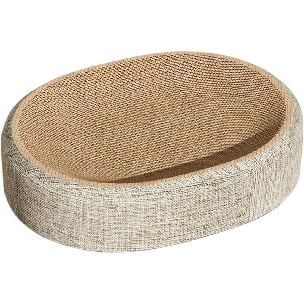 Tábua de Arranhar para Gatos WanheLi, Tapete Oval 2 em 1, Tábua de Arranhar e Cama, Cesto Reutilizável