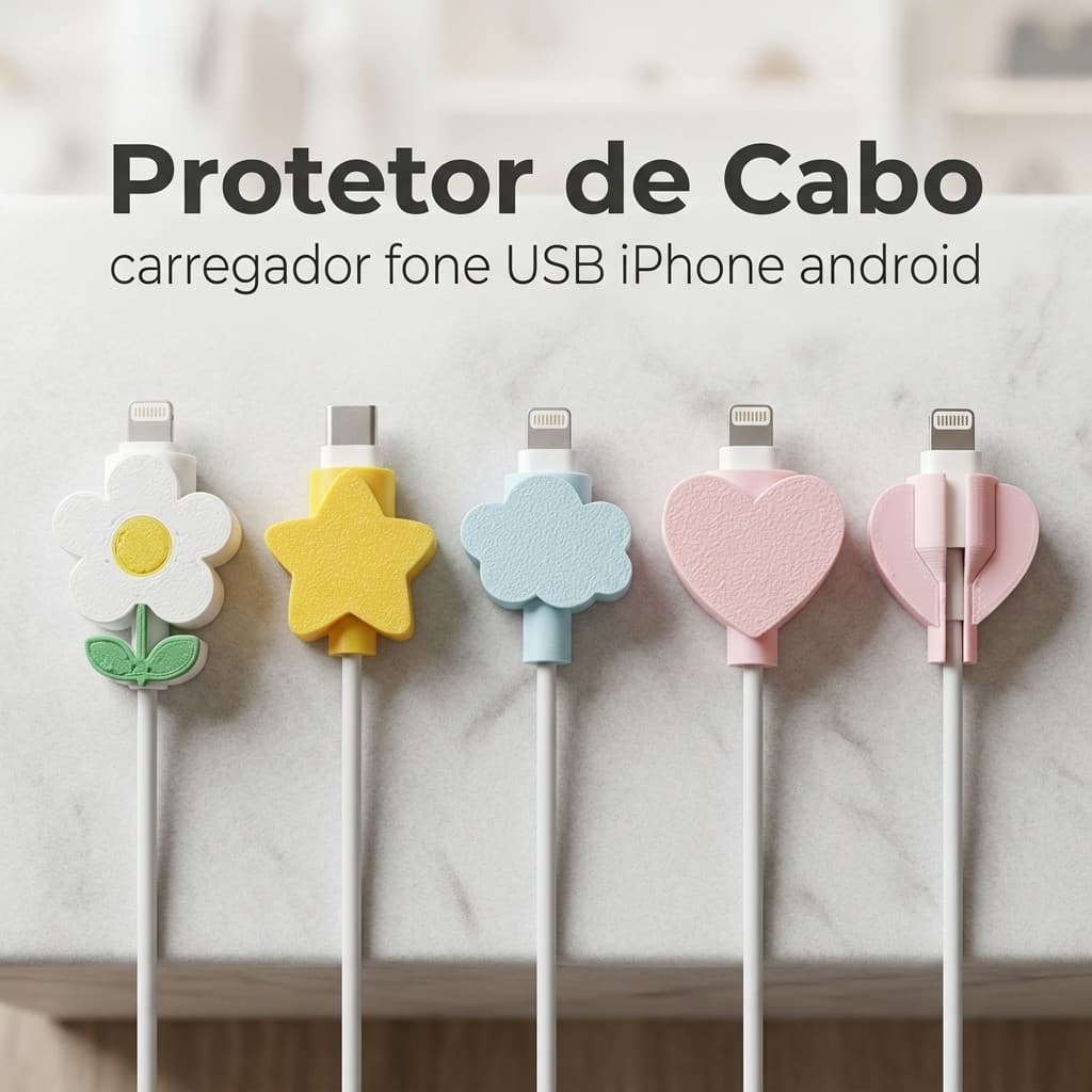 Kit 3 Protetor De Cabo Do Carregador Colorido Variados Desenhos Premium iphone android