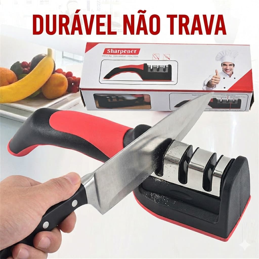 【OFERTA RELÂMPAGO】Afiador de Facas 3 Estágios | Material Aprimorado, Afiação Simples e Rápida para Cozinha e Tesouras