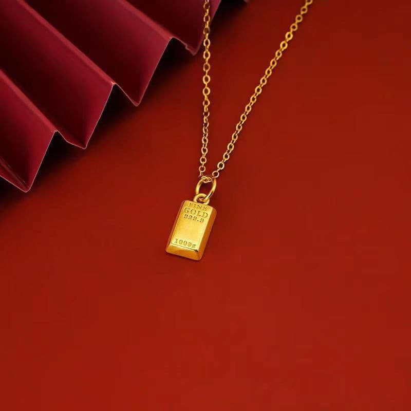 [Estoque pronto] Colar feminino ficar rico pequeno tijolo areia ouro pingente colar luz jóias de luxo feminino High-End
