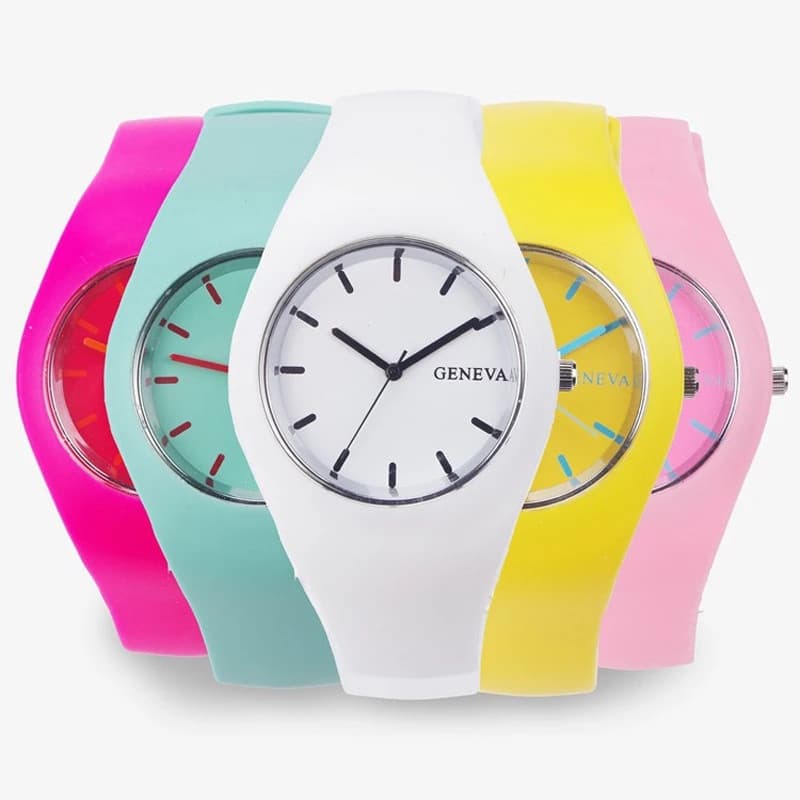 Relógio de pulso feminino de silicone/esportivo/casual/Geneva