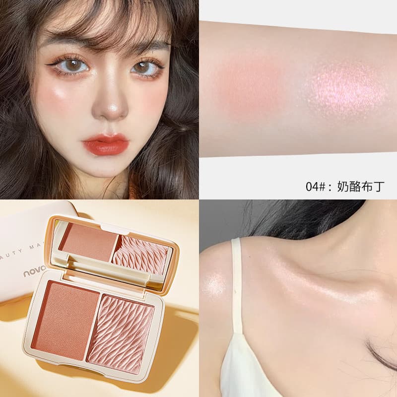 NOVO Paleta de Blush e Iluminador Bicolor para Contorno e Sombreamento 3D