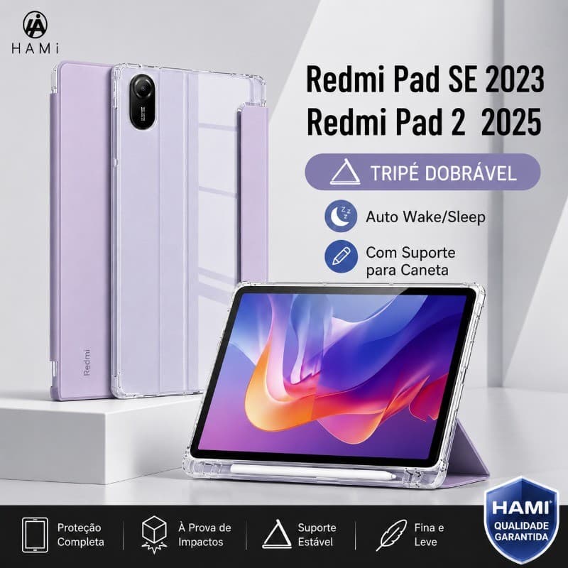 HAMI Capa Transparente para Xiaomi Redmi Pad SE 2  / Redmi Pad SE – toque suave com Porta-Lápi
