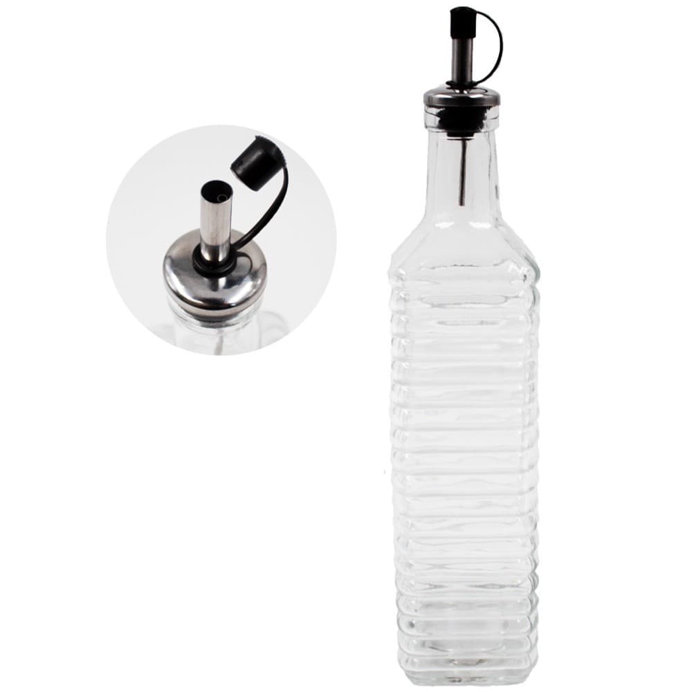 Porta Azeite Vinagre de Vidro com Bico Dosador de Inox 500 ML
