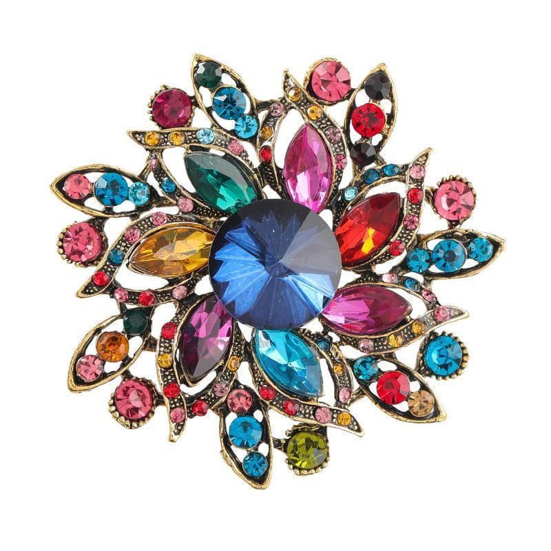 Broche de colarinho elegante de peça única, estilo retrô exagerado, broche de cristal colorido, acessório feminino.
