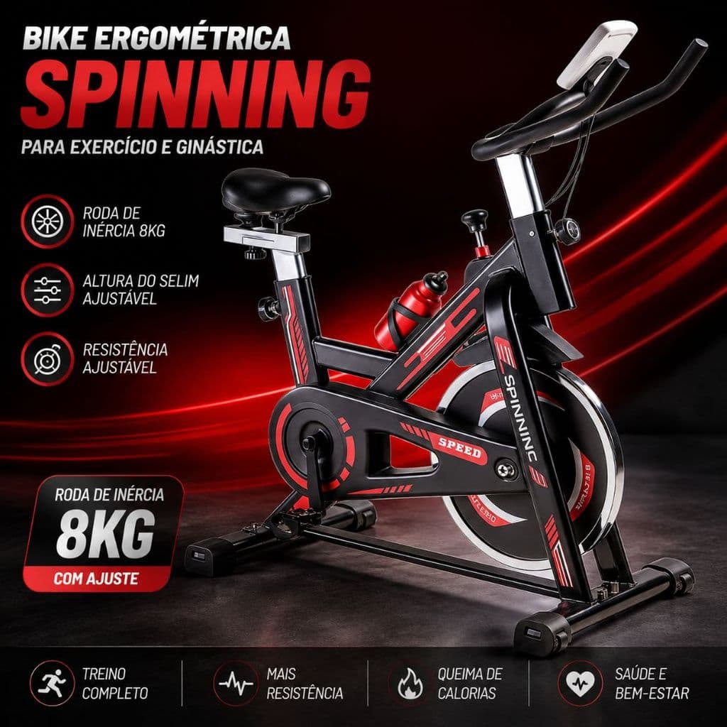 Bicicleta Ergométrica Spinning Profissional Academia Fitness Roda De Inércia 8kg Suporta Até 120kg