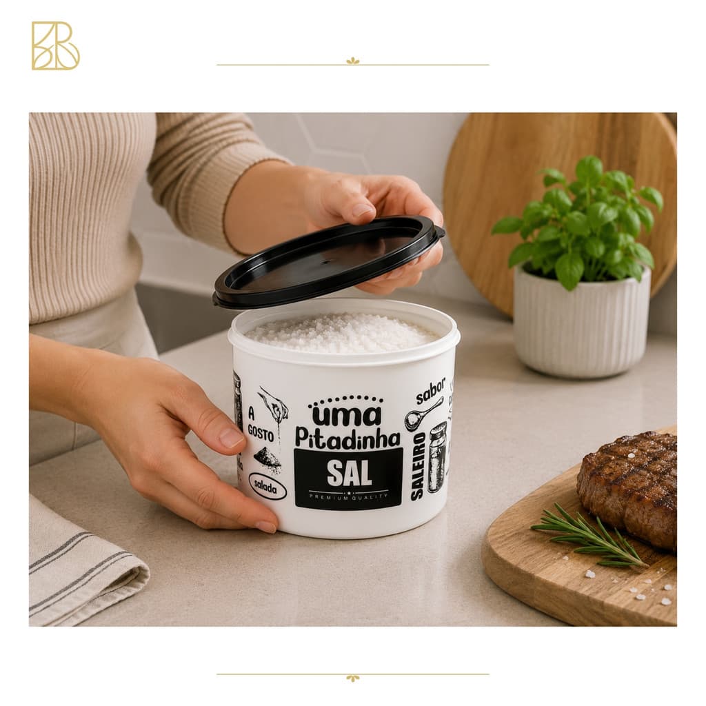 Pote para Sal 1L com Tampa Decorado | Organizador de Cozinha Multiuso Plástico