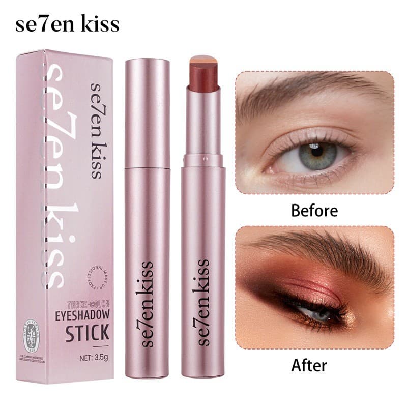 se7en kiss deslumbrante bastão de sombra tricolor rosa pérola à prova d'água fácil de aplicar
