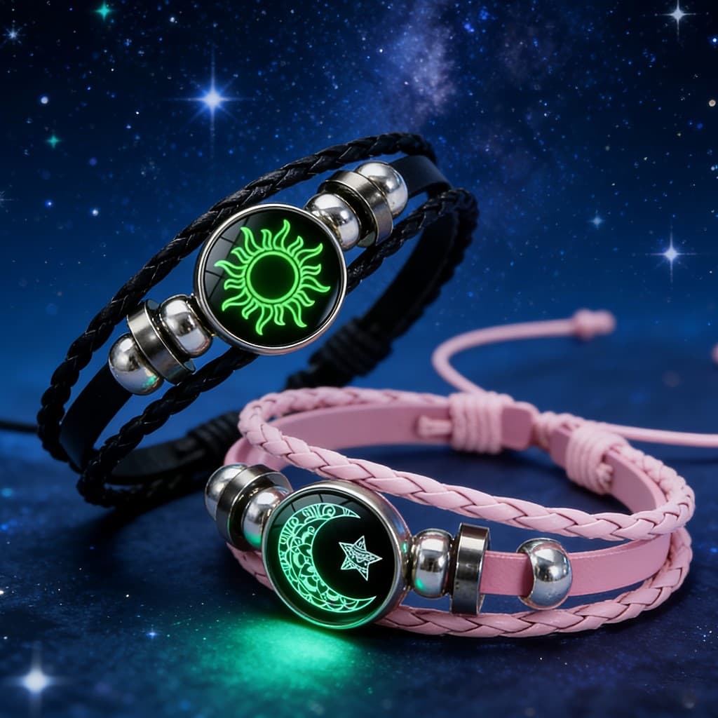 2 pacote pulseira luminosa masculina moda sol lua casal pulseira tecido à mão estilo unissex feriado aniversário amigos