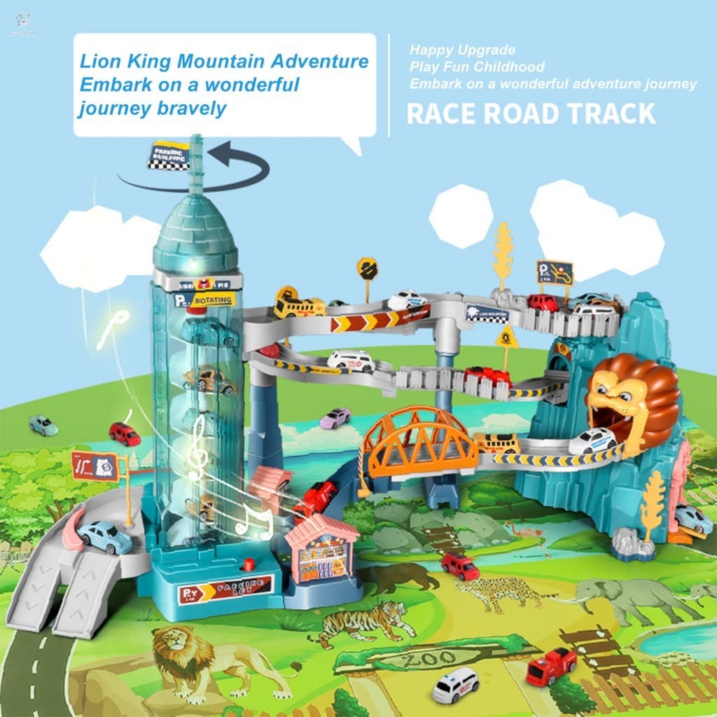 Dinosaur City Track Car Set Blocos De Construção De Torre De Estacionamento Multinível Com Rampa Espiral E Elevador Brin