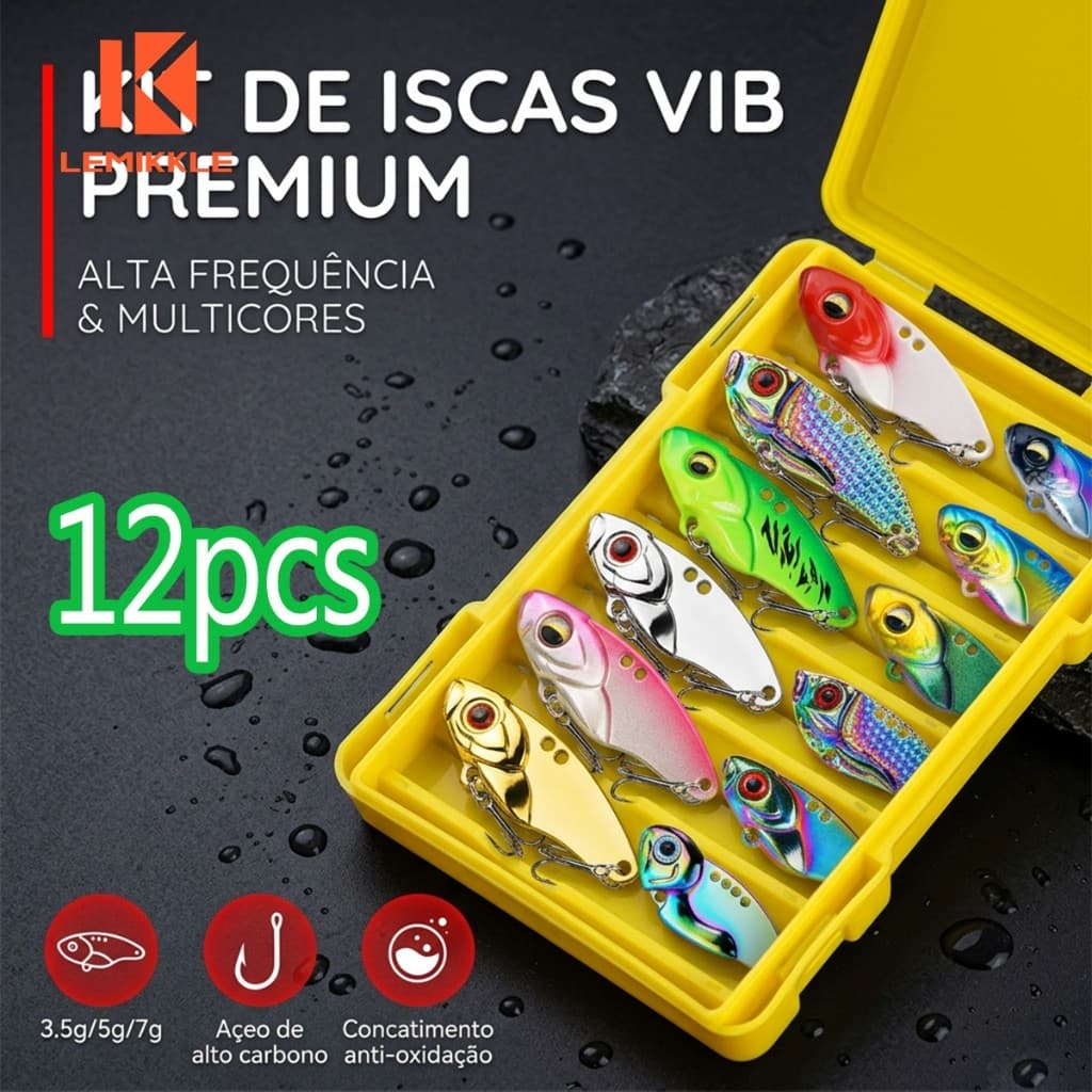 LEMIKKLE - Kit 12 Iscas VIB Premium - Alta Frequência & Multicores para Pesca Esportiva