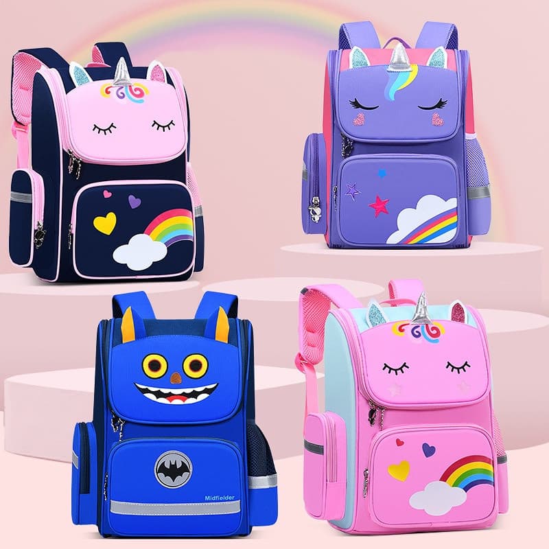 Mochila Escolar de 4 Cores para Meninas com Grande Capacidade, Impermeável, Estampa de Unicórnio