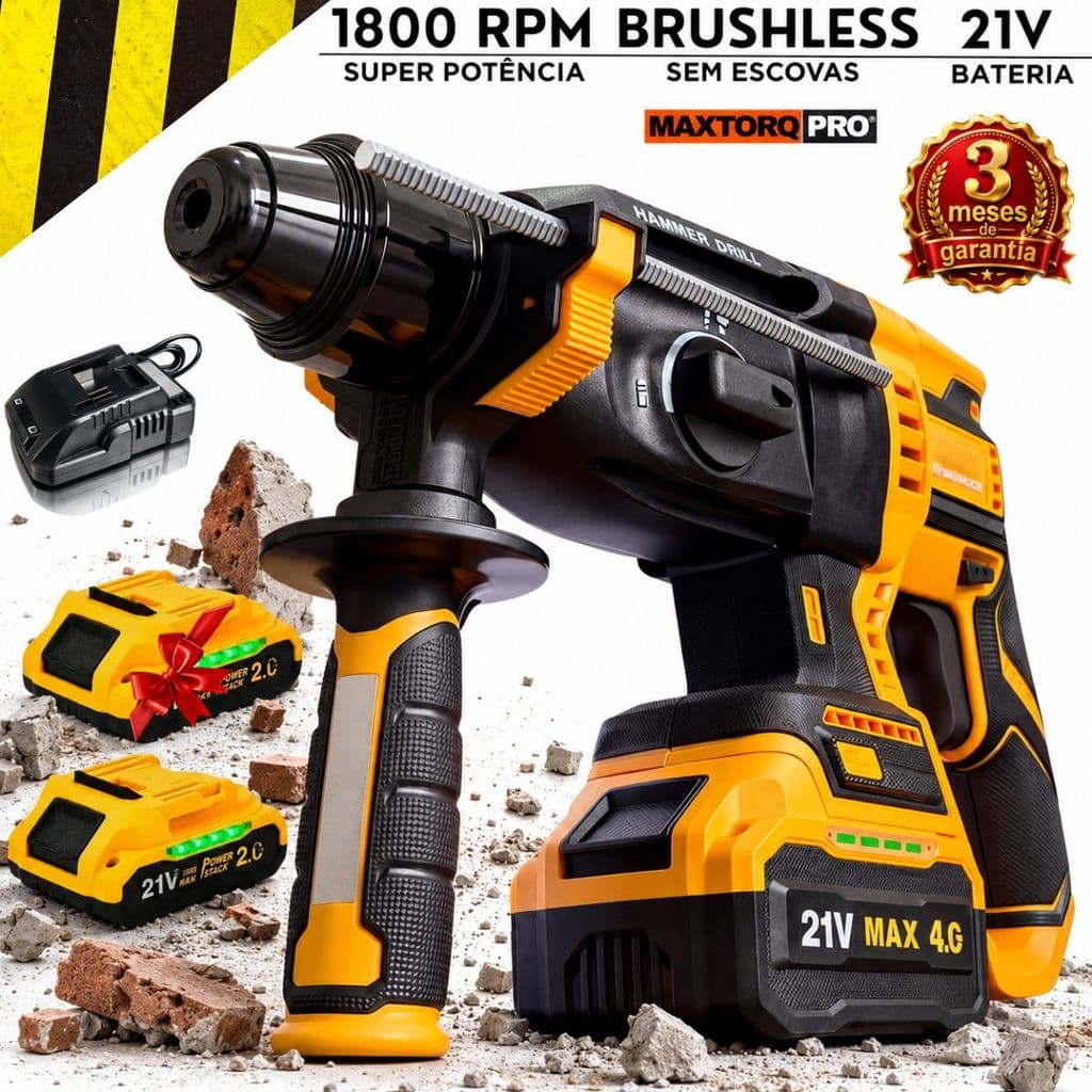 Kit Furadeira Martelete 21v Brushless C/ 2 Baterias E Maleta