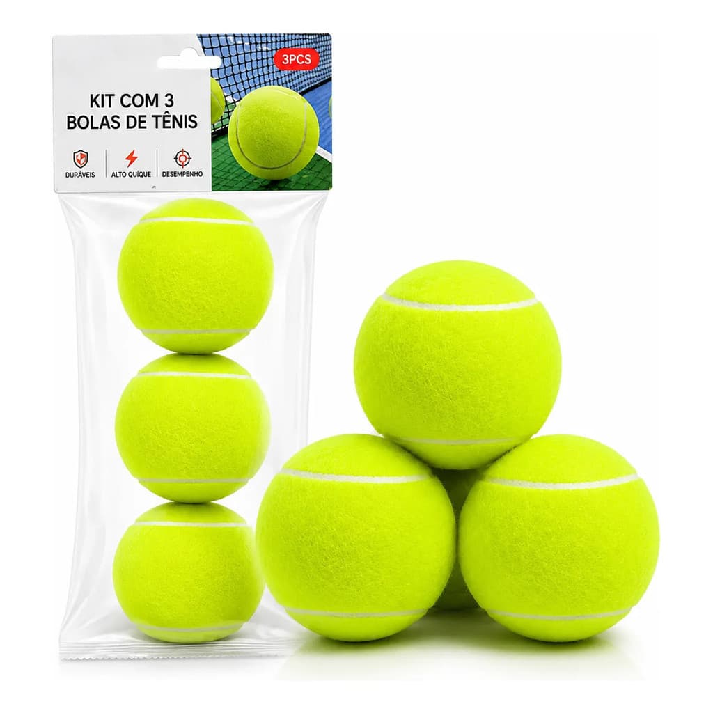 Kit 3 Bolas De Tênis Treino Alta Durabilidade 65mm