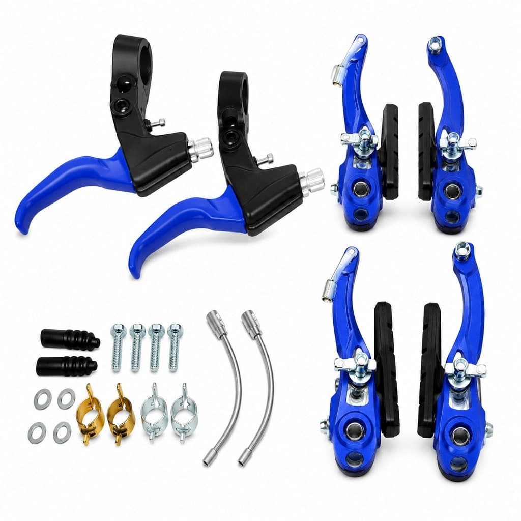 Jogo de Freio V-Brake Preto Azul para Bicicleta com Manetes para Aro 20 24 e 26