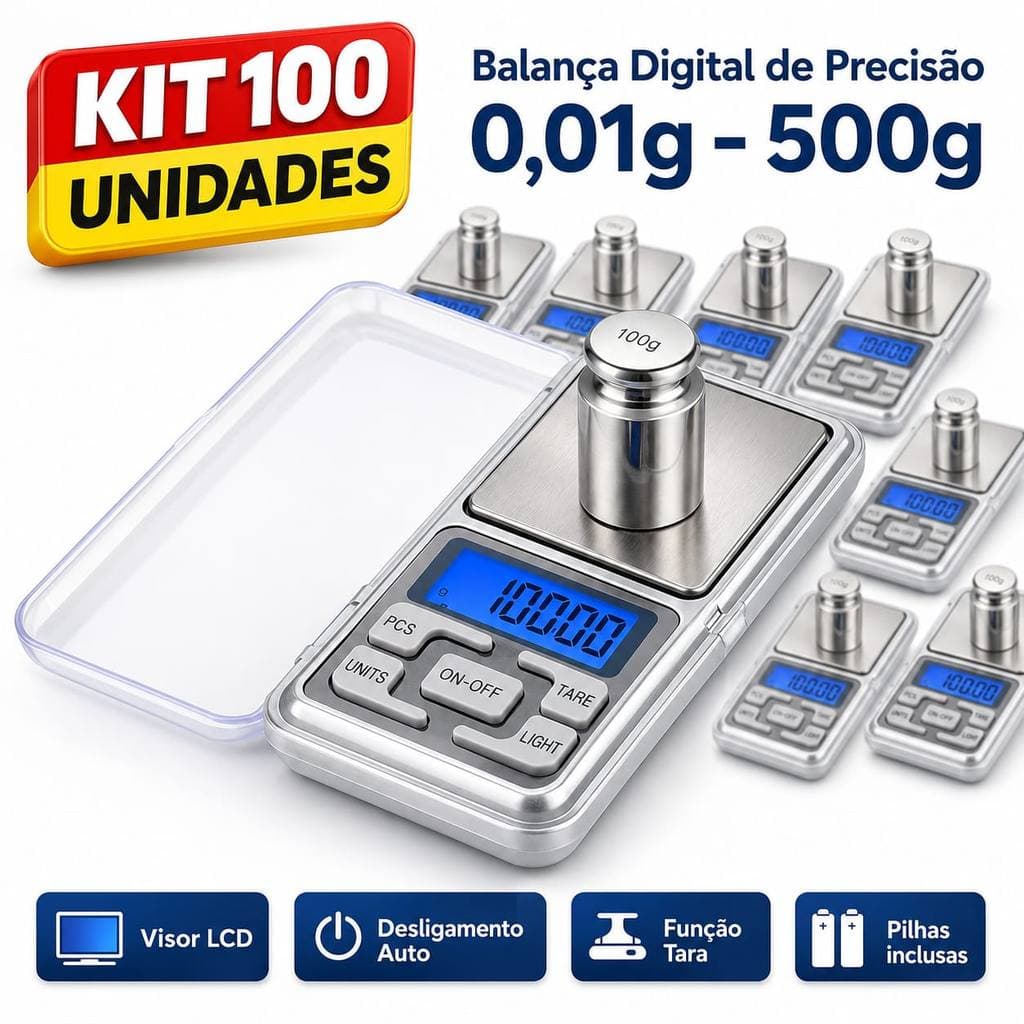 Atacado Kit 100 Balança Digital De Bolso Alta Precisão Portátil 0,01g Até 500g Digital LCD Bandeja Cozinha