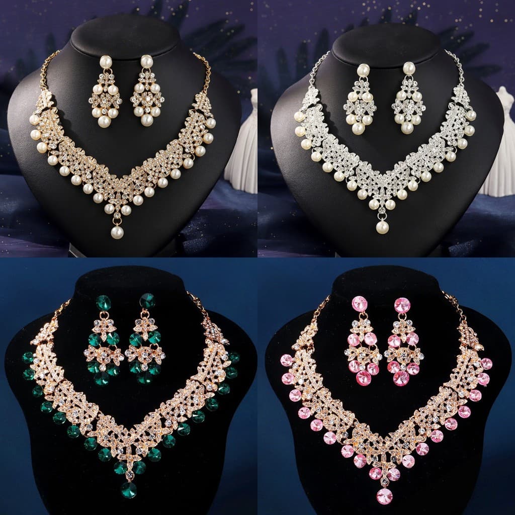 Jóias conjunto de jóias de três peças luxo strass incrustado colar pérola banquete jóias femininas festa de aniversário