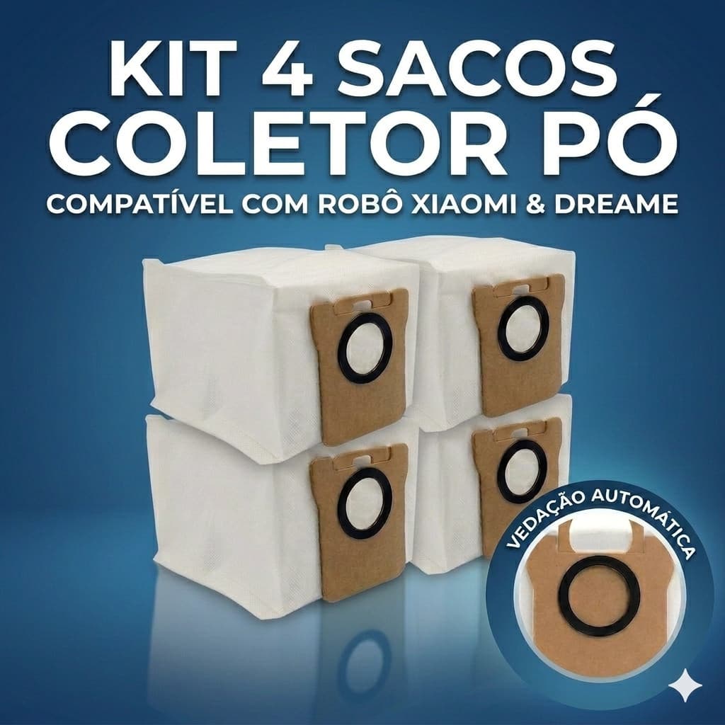 Kit 4 Sacos Coletor de Pó compatível com Robô Xiaomi H50 Pro H40 Vacuum 5 Pro S10+ S20+ X10+ X20+ X20 Pro X20 Max