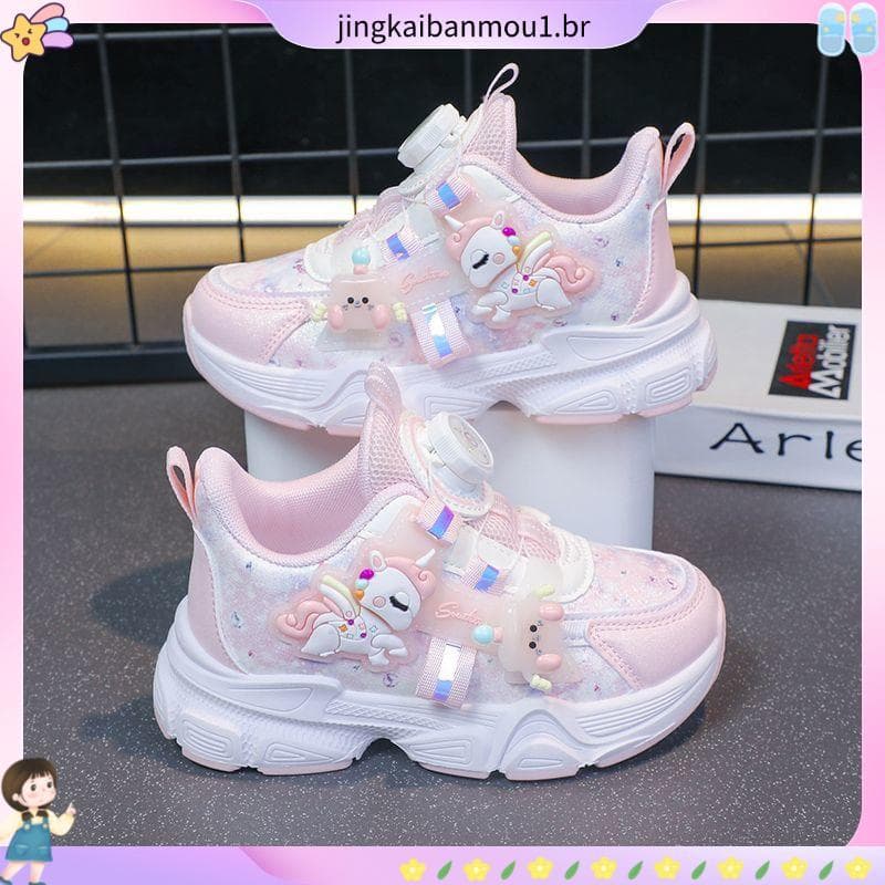 Meninas sapatos primavera outono sapatos infantis meninas fivela rotativa pai sapatos correndo estudante princesa rosa s