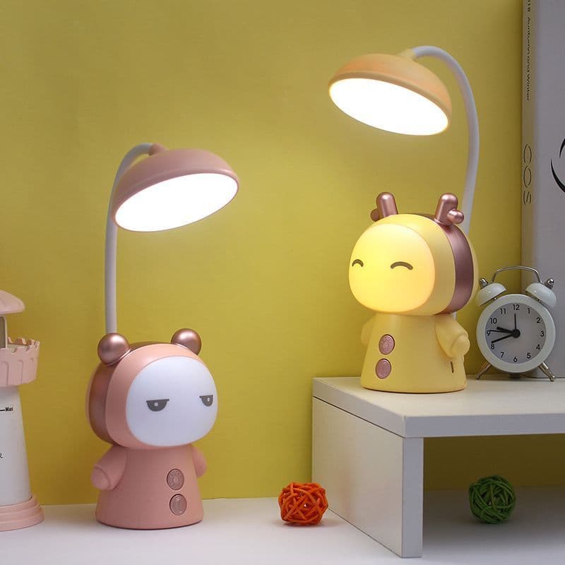 Nova boneca dos desenhos animados lâmpada de mesa carregamento bonito led carregamento luz da noite estudante quarto dor