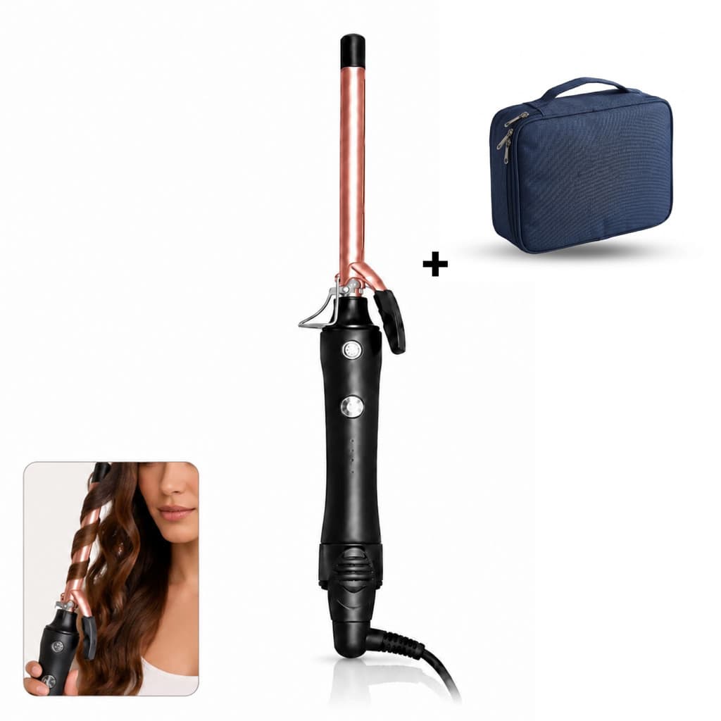 Kit Modelador De Cachos 9mm Cerâmica Bivolt + Necessaire Preto 127/220v