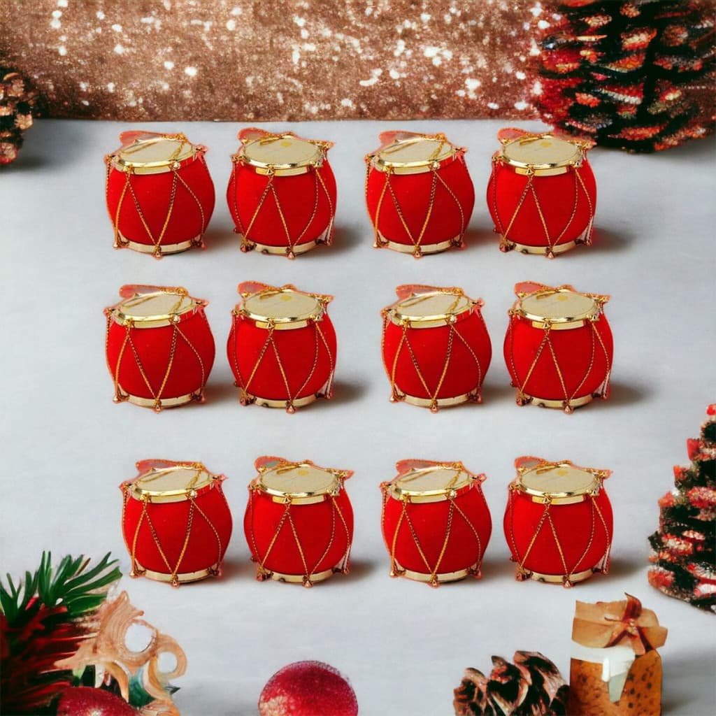 12 Tambor Tamborzinho Natalino Vermelho Aveludado 3cm Ornamentos decoração