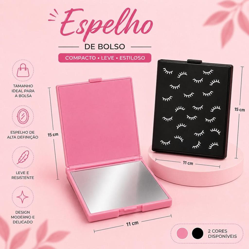 Espelho de Bolsa Dobrável Quadrado com Espelho Interno | Compacto Portátil para Maquiagem