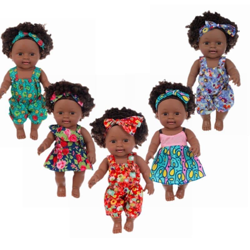 Boneca Realista de Menina Africana com Cabelo Afro de 30cm, Boneca de Vinil Macio que Fala e Emite Sons