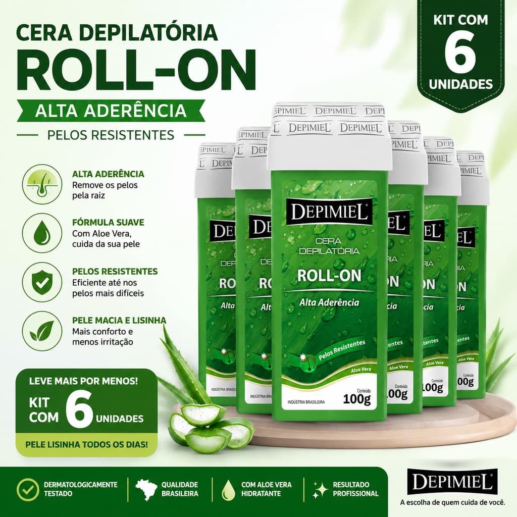 Kit Com 6 Unid De Cera Roll-On Alta Aderência 100g Depimiel