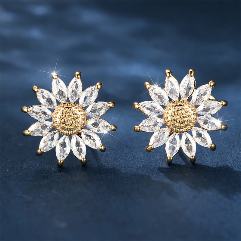Brincos de Cristal Branco Luxuosos, Joias Femininas em Cor Dourada, Pingente Redondo de Girassol PIXV X6JU