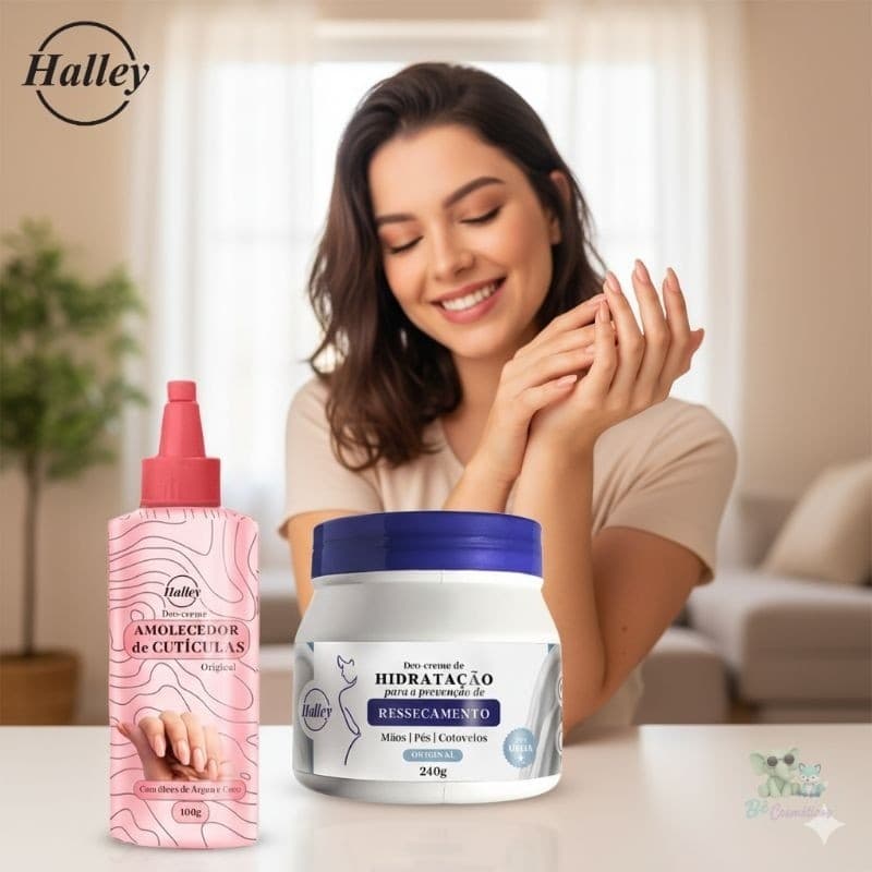 1 Amolecedor de Cutículas Halley 100g e 1 Creme de Hidratação Halley Anti Ressecamento 240g