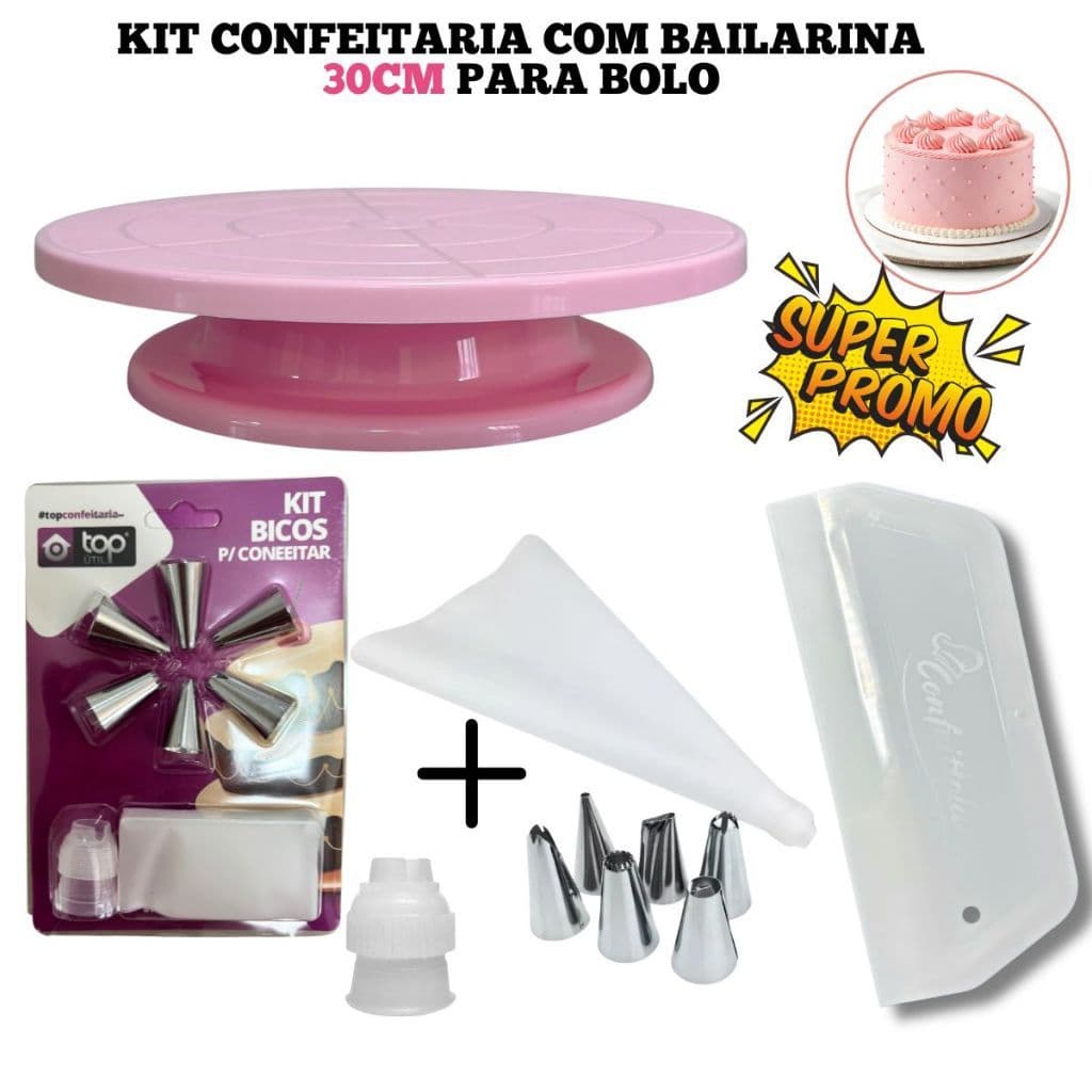 Kit Confeitaria Bailarina Giratória 30CM Raspadora de Bolo Bico de confeitar