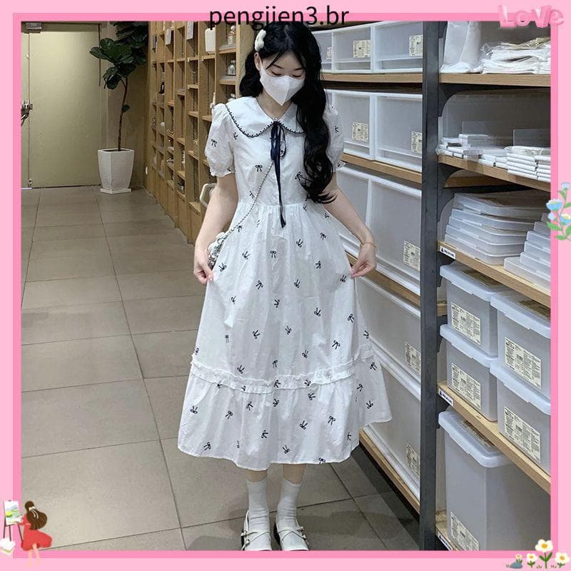 Meninas estilo Preppy 2026 verão novo estilo júnior estudantes do ensino médio doce gola boneca bordado vestido de princ