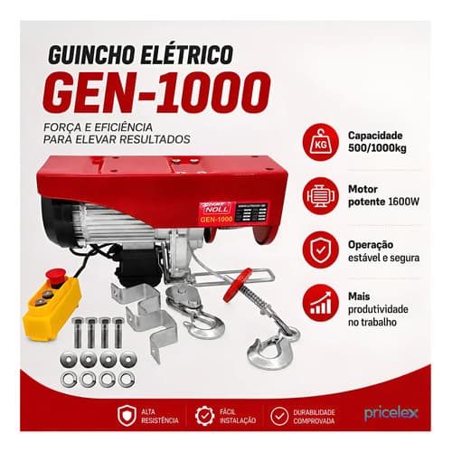 Guincho Elétrico 1000kg Talha 220v 1600w Cabo Aço Industrial Vermelho 220v