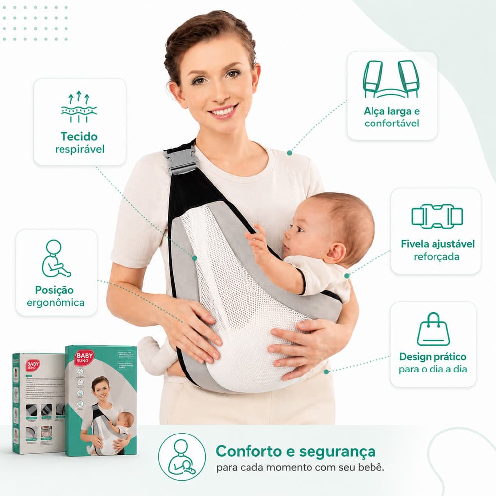 Canguru Ergonômico para Bebê Ajustável Sling Porta Bebê Confortável Reforçado
