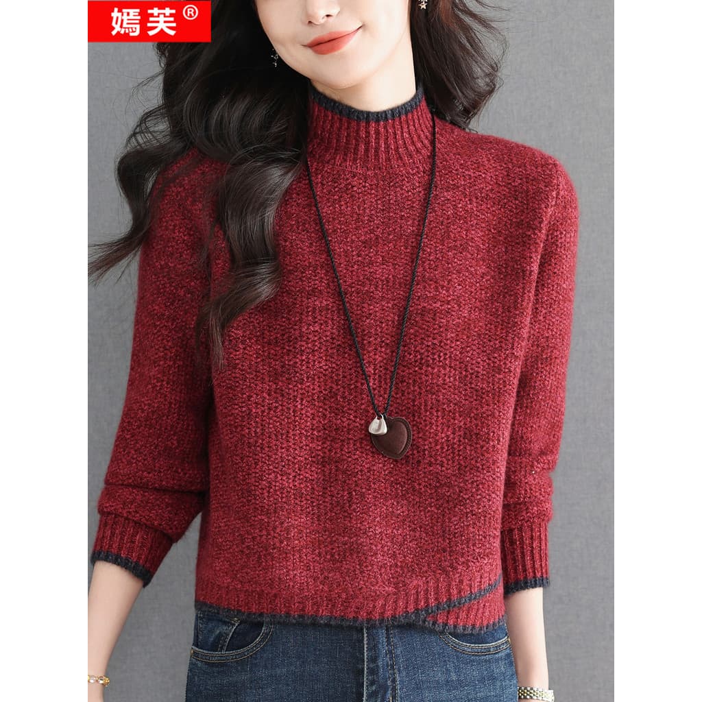 Yanfu inverno novo estilo meia gola alta camisola feminina curto pulôver de malha camisa de fundo engrossado pequeno cam