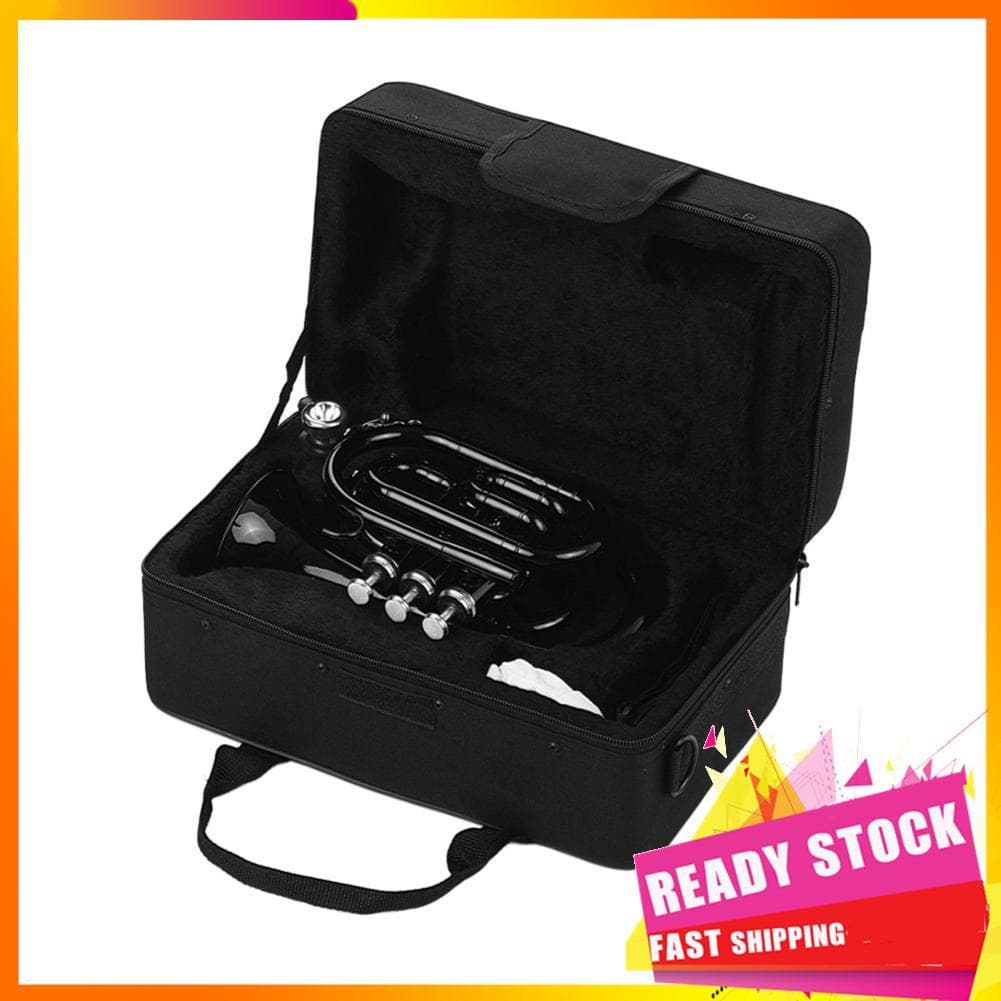 Gfgfgfgg Trompete Bb de tamanho mini Bolso de latão leve com maleta de transporte para estudantes iniciantes ou amantes